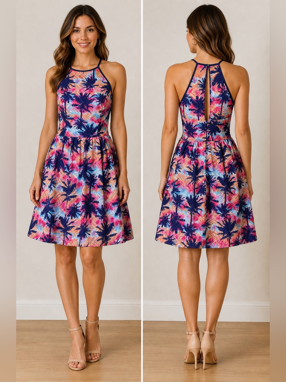 City Triangle XS Halter Fit & Flare Dress Floral Lined Back Zip Summer - Picture 12 of 12